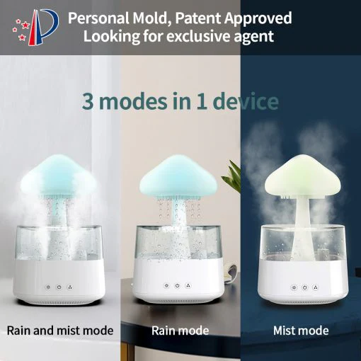 2-in-1 Desk Light Humidifier Rain Cloud Aromatherapy Essential Oil Zen Diffuser & Raining Cloud Night Light Mushroom Lamp - Image 6
