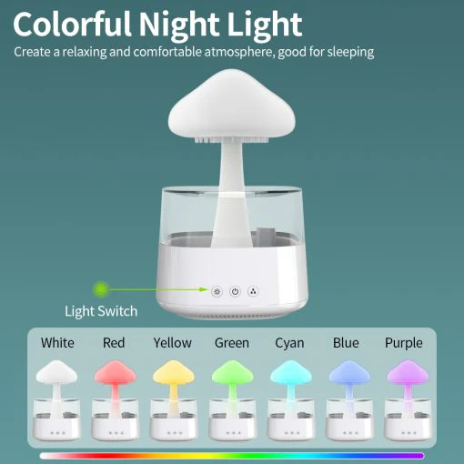 2-in-1 Desk Light Humidifier Rain Cloud Aromatherapy Essential Oil Zen Diffuser & Raining Cloud Night Light Mushroom Lamp - Image 7