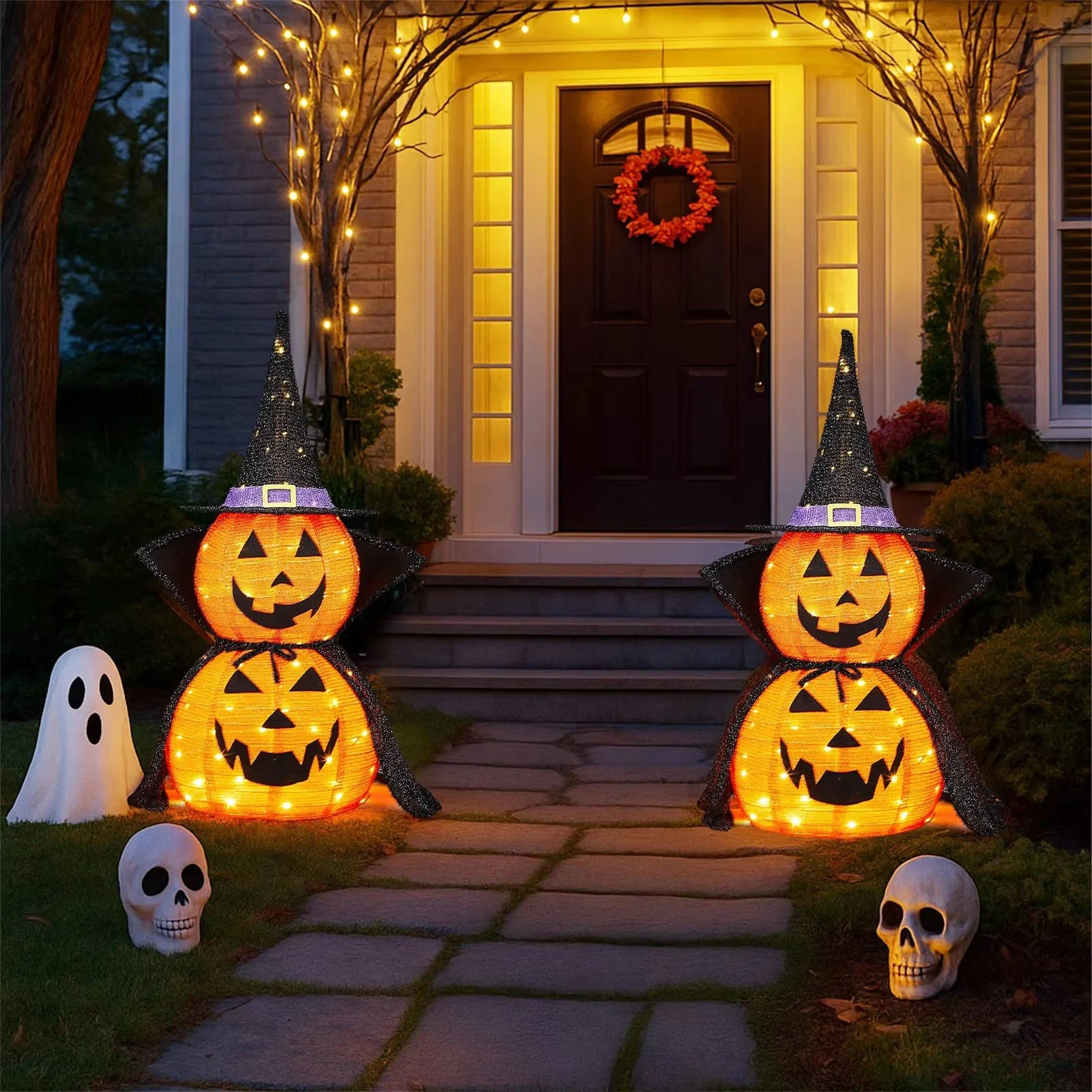2 Pcs 3ft Halloween Collapsible Lighted In/Outdoor Pumpkin Garden Decoration - Image 2