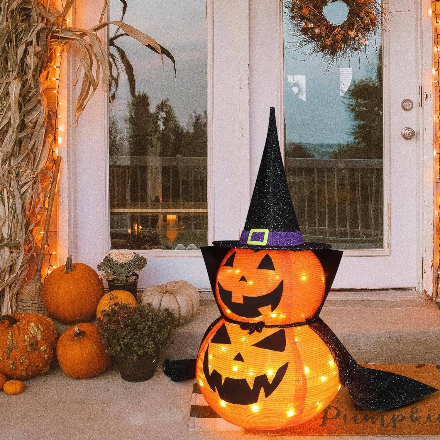 2 Pcs 3ft Halloween Collapsible Lighted In/Outdoor Pumpkin Garden Decoration - Image 4