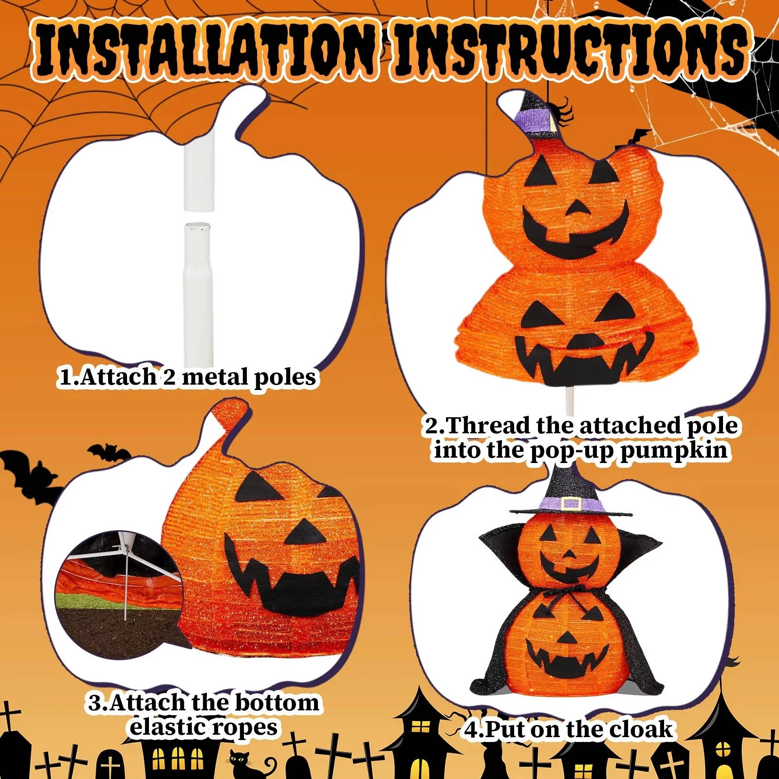 2 Pcs 3ft Halloween Collapsible Lighted In/Outdoor Pumpkin Garden Decoration - Image 7