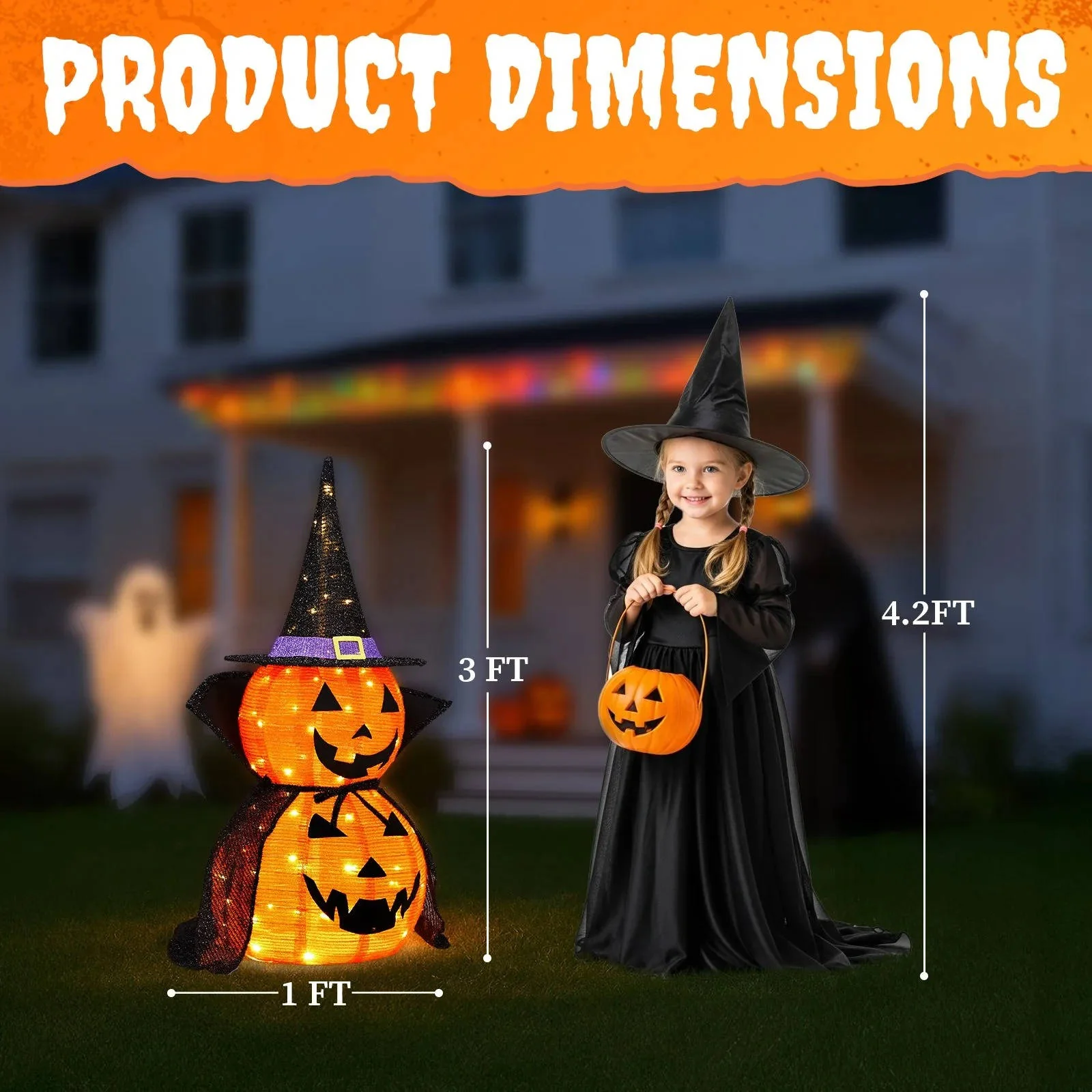 2 Pcs 3ft Halloween Collapsible Lighted In/Outdoor Pumpkin Garden Decoration - Image 8