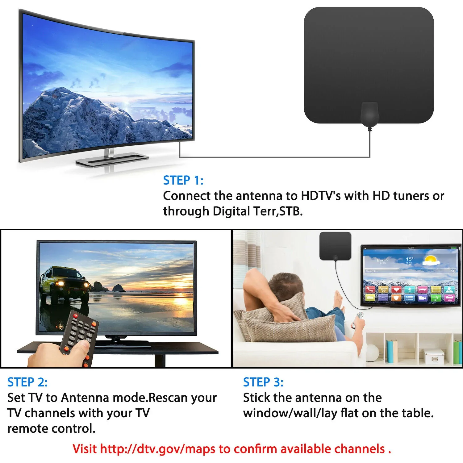 300 Miles Indoor Digital Amplified HDTV Antenna W/ Signal Booster - Image 6