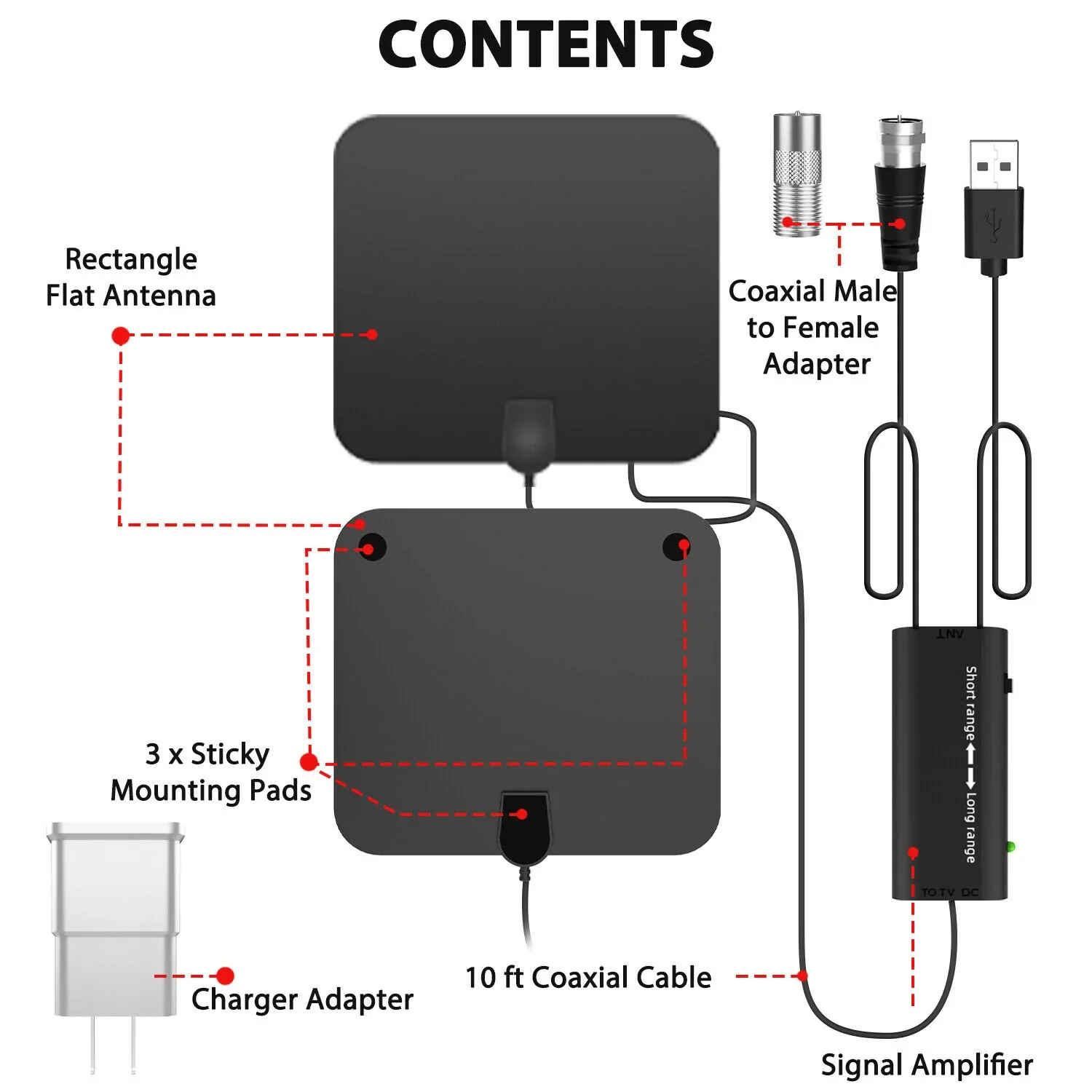 300 Miles Indoor Digital Amplified HDTV Antenna W/ Signal Booster - Image 8