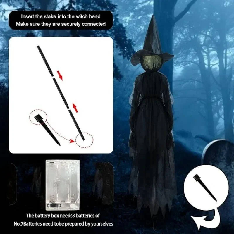 3PCS Indoor And Outdoor Halloween Decorations - Sound Activated Hand Holding Witch - Image 6