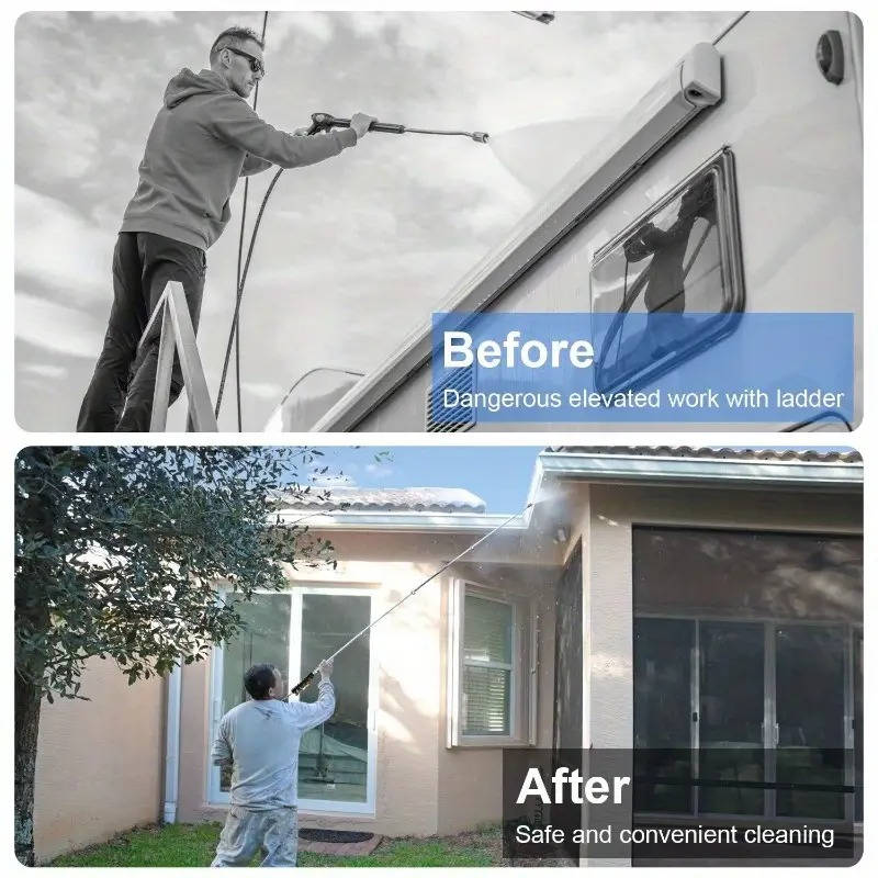 4000 PSI Telescoping High Pressure Power Washer Extension Wands For Gutter & Roof Drainage & Walls Cleaning - Image 2