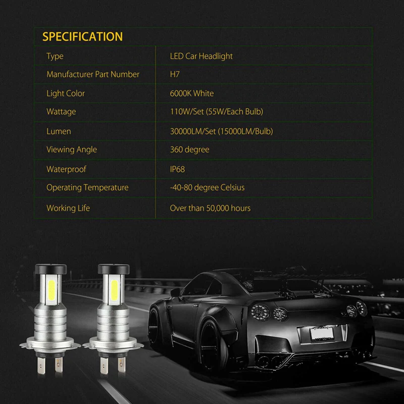 4x H7 LED Headlight Bulb Kit - Image 6