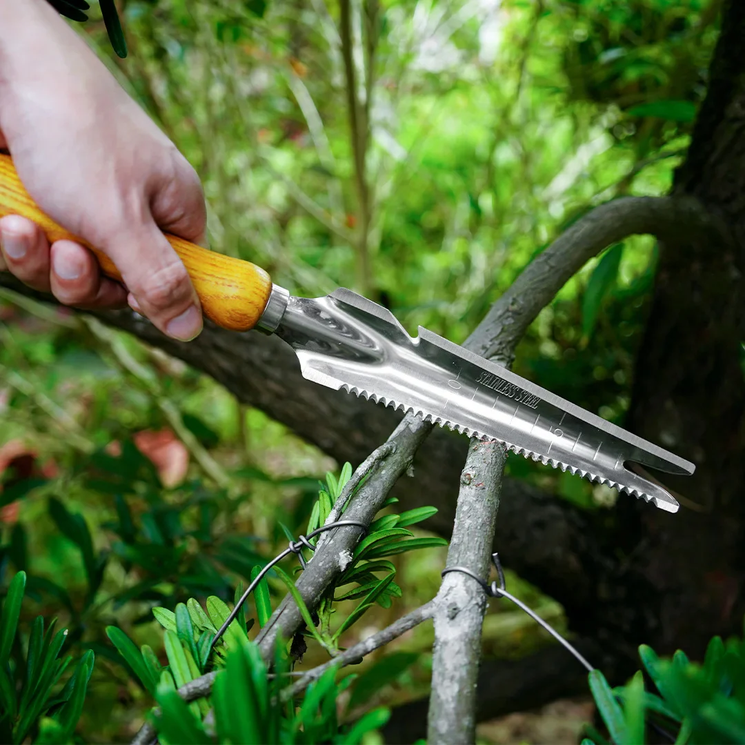 5-in-1 Stainless Steel Weed Puller Tool with Beech Handle - Image 2