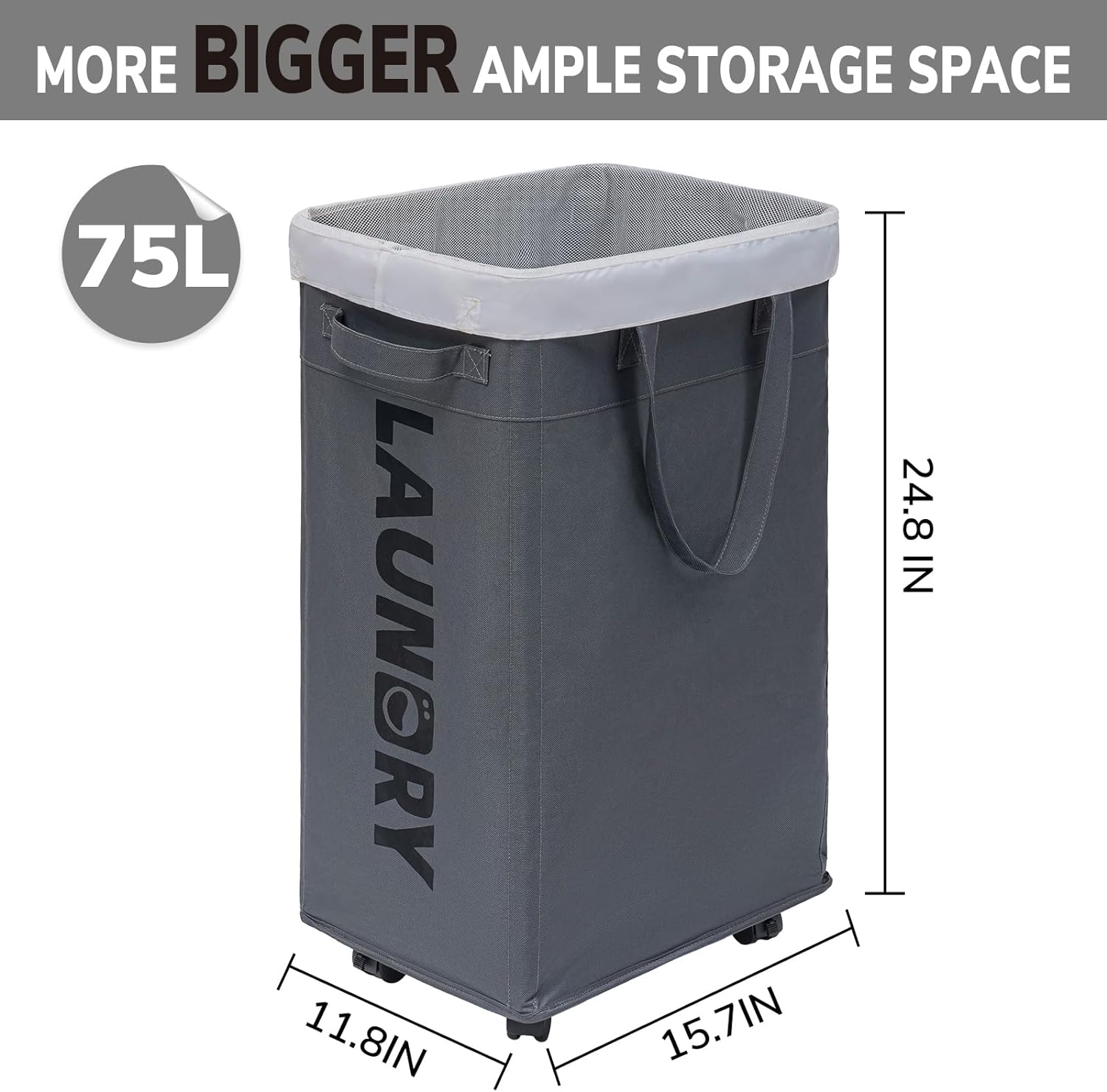 75L Collapsible Large Laundry Basket with Wheels - Image 4