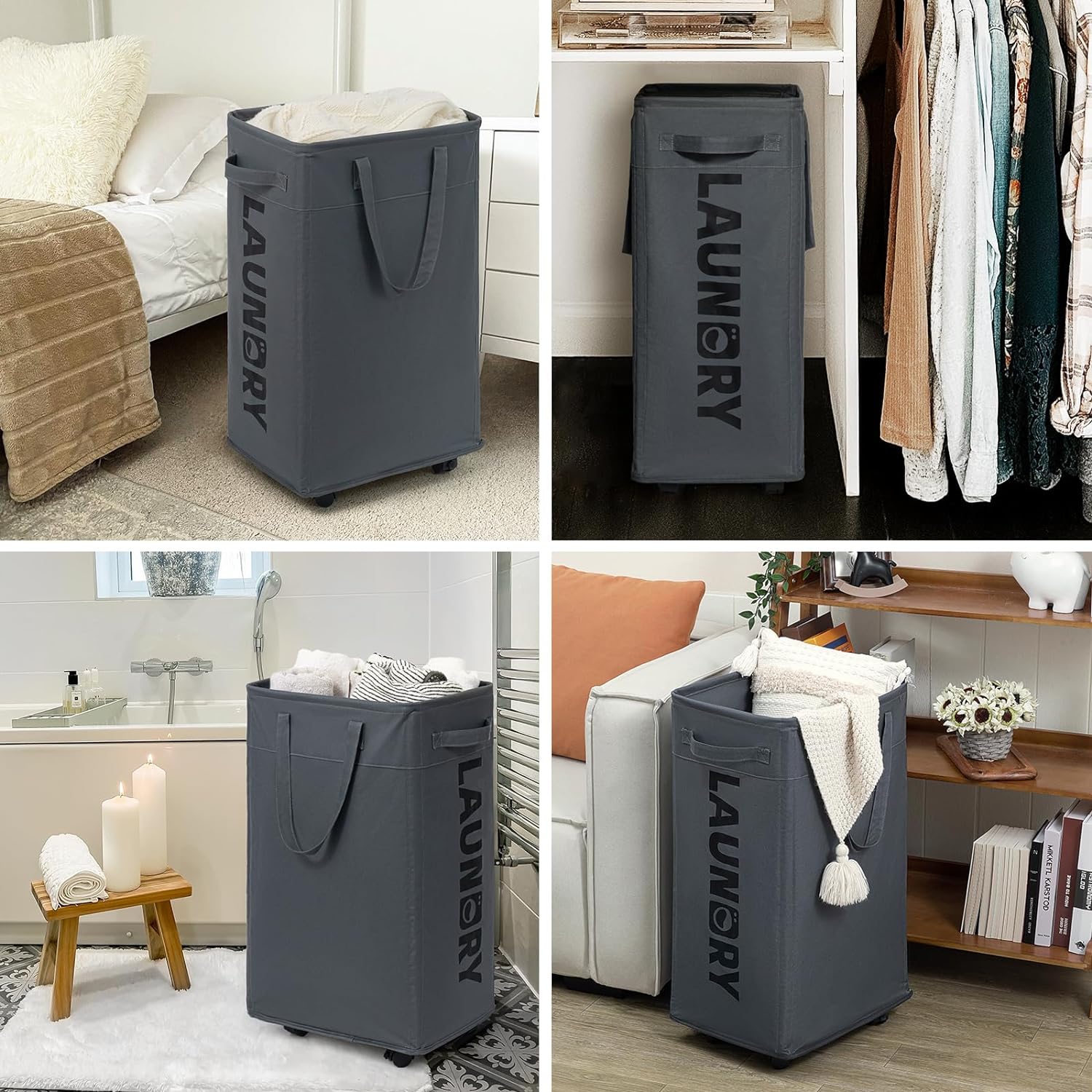 75L Collapsible Large Laundry Basket with Wheels - Image 6