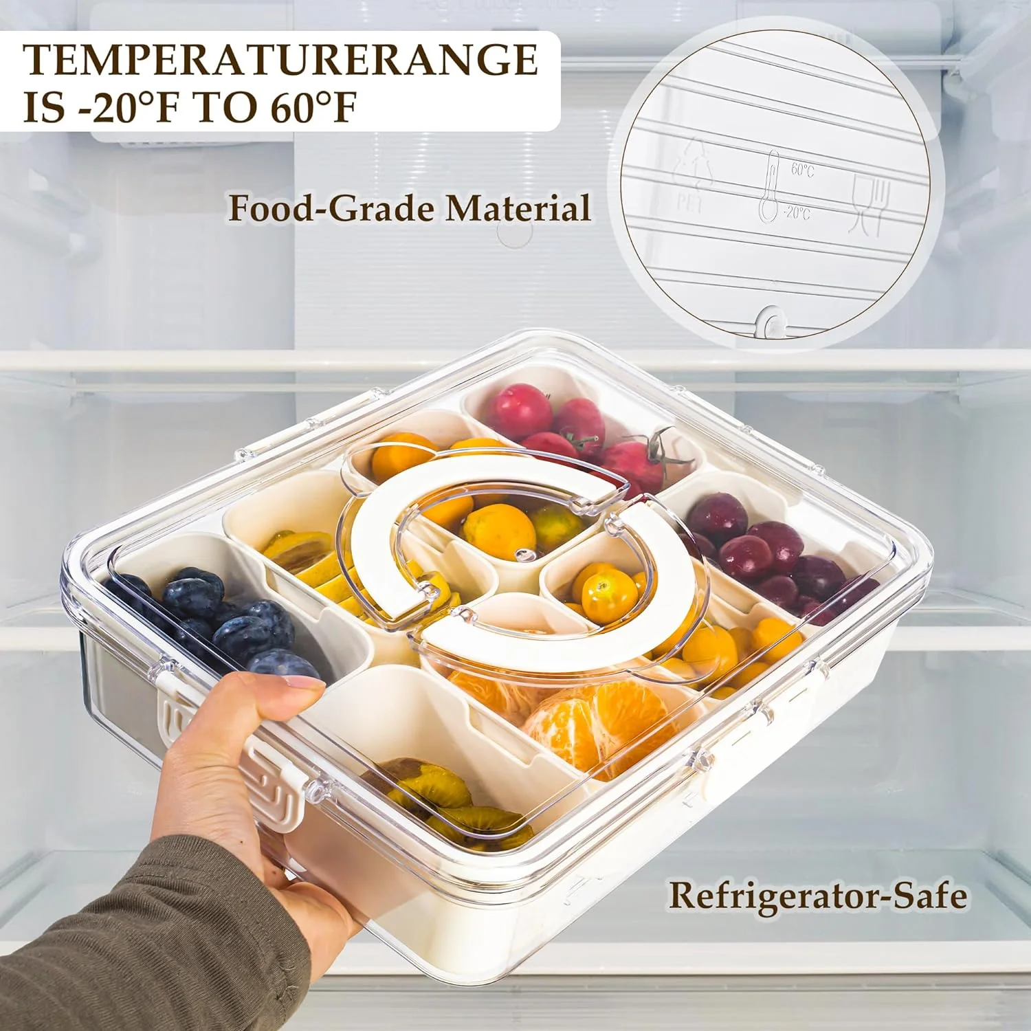 8 Compartments divided serving tray with Handle - Image 2