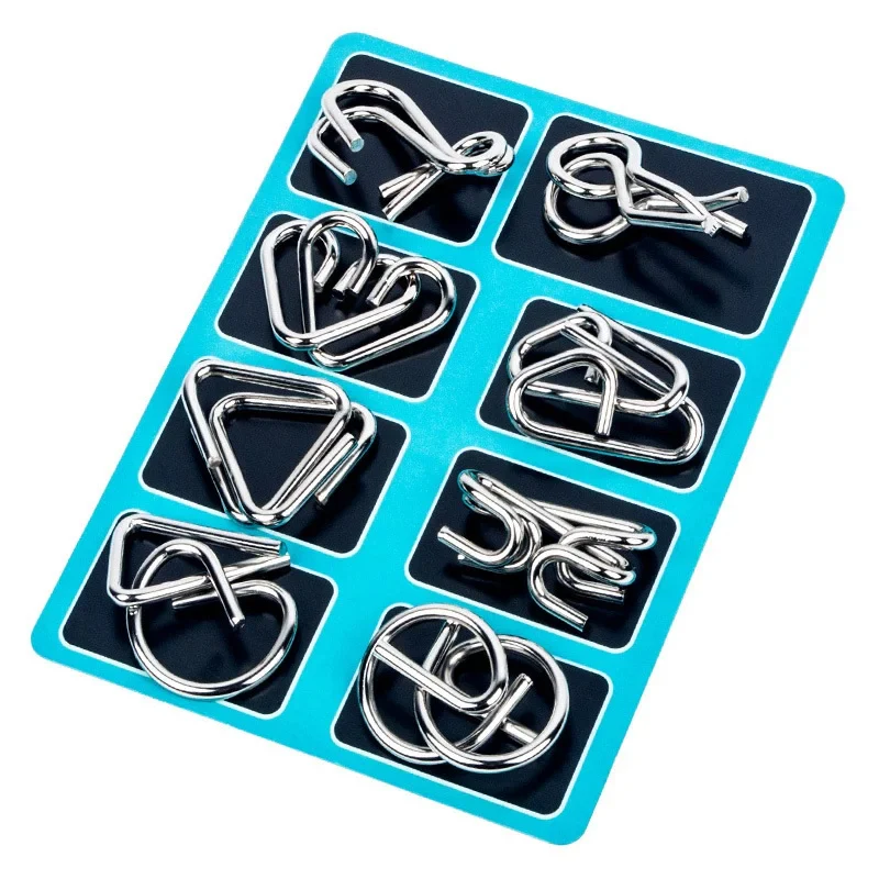 8 Piece Metal Puzzle Ring Set Brain Teaser Toys - Image 7