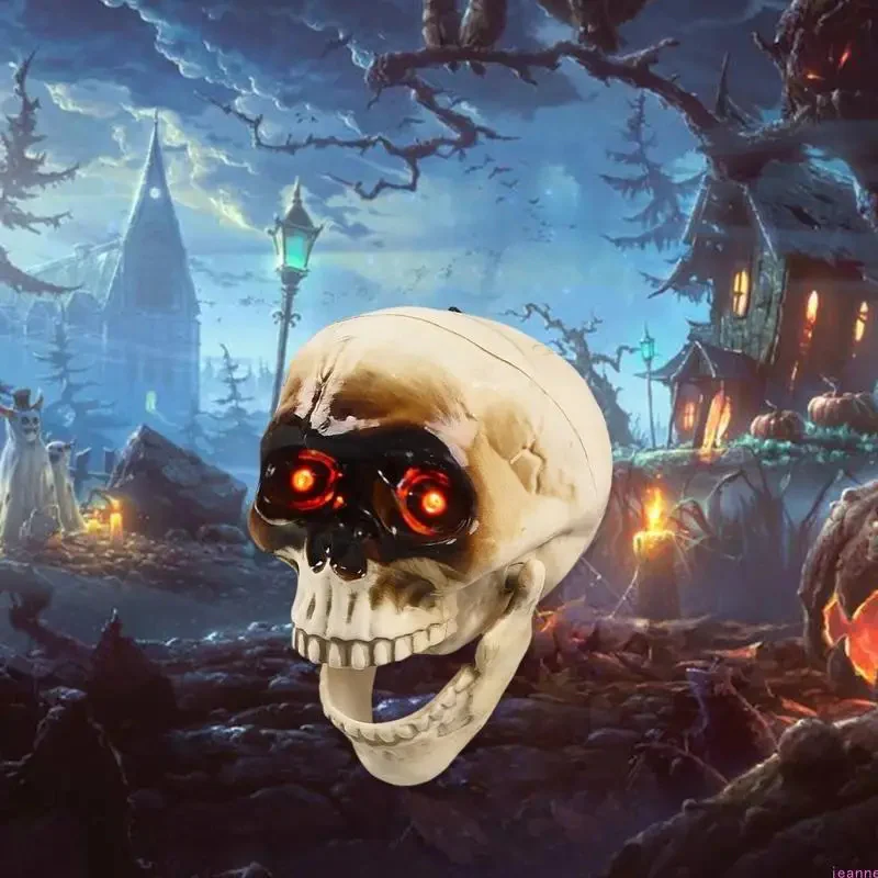 Animated Halloween Skeleton Head with Flashing Eyes - Image 2