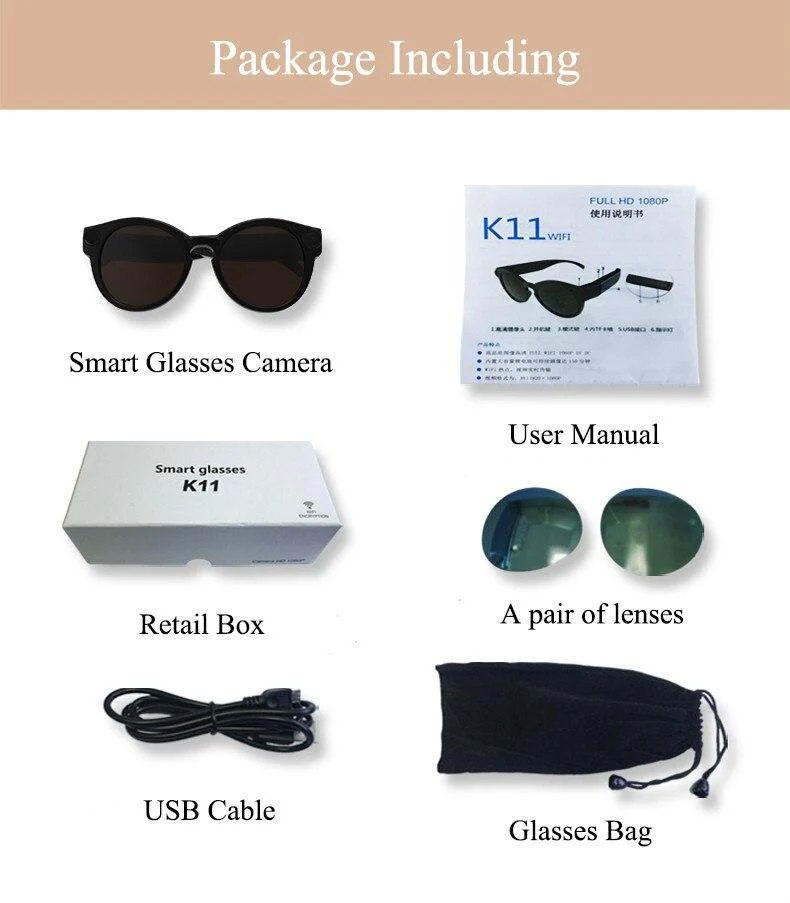 Bicycling Glasses WiFi Mini Camera HD 1080P DVR Video Audio Recorder - Image 2