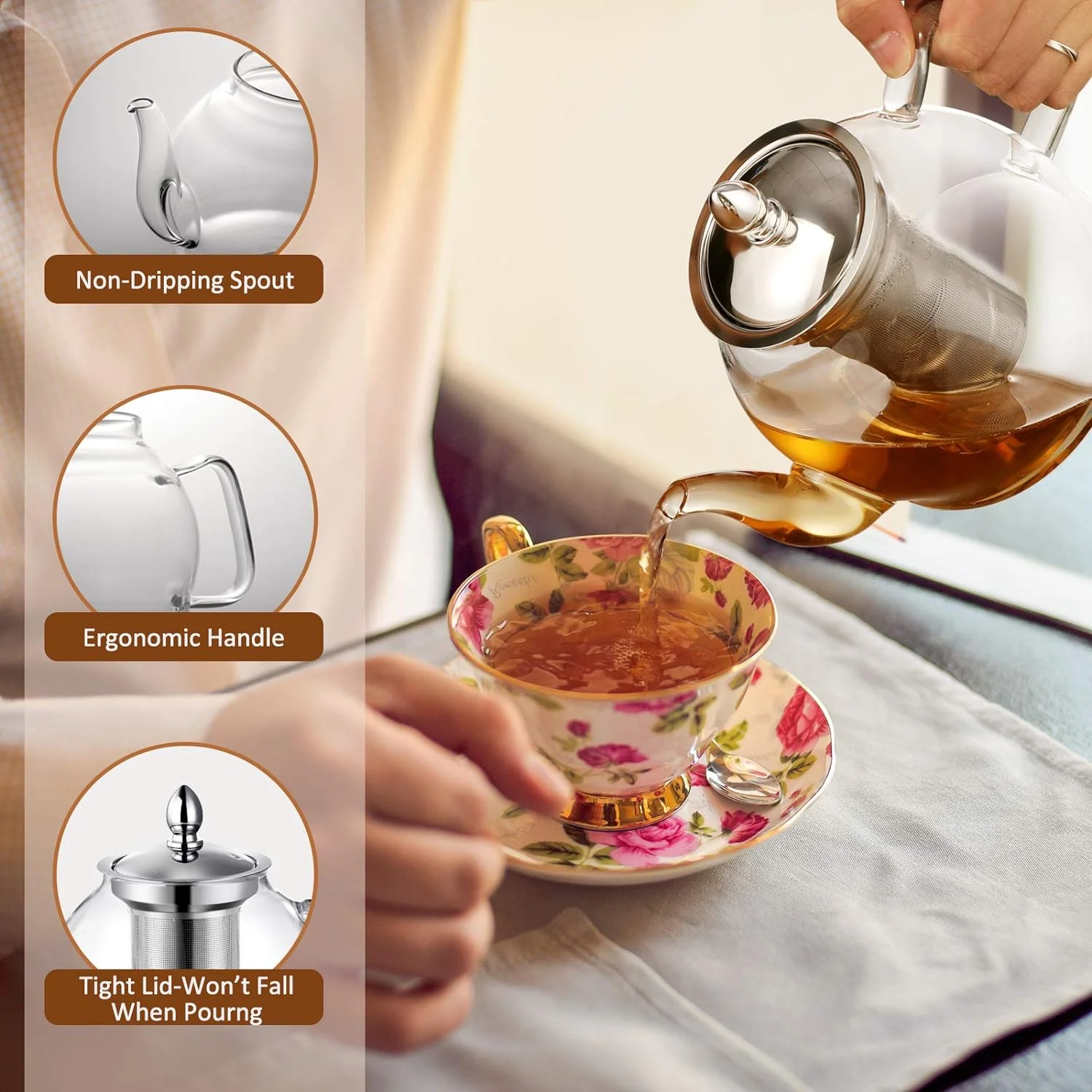 Blooming And Loose Leaf 1000ml Glass Teapot With Removable Infuser - Image 2