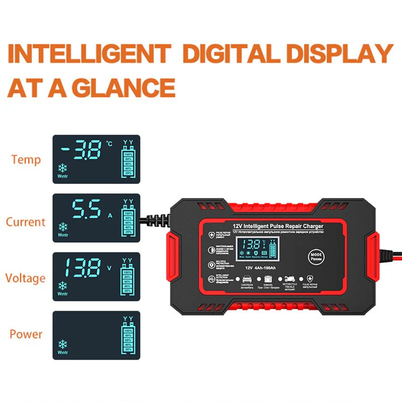 Car Battery Charger 12v 6a Pulse Repair LCD Display - Image 6