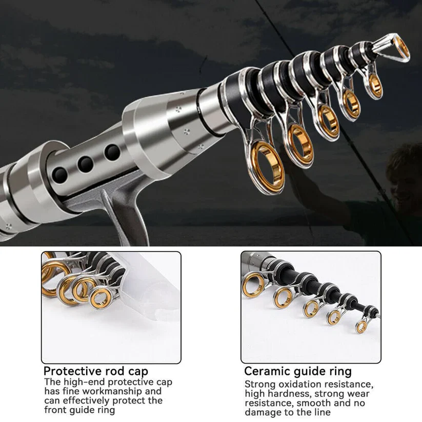 Carbon Fiber Telescopic Fishing Rod Pole Reel Combo Sea Saltwater Freshwater - Image 2
