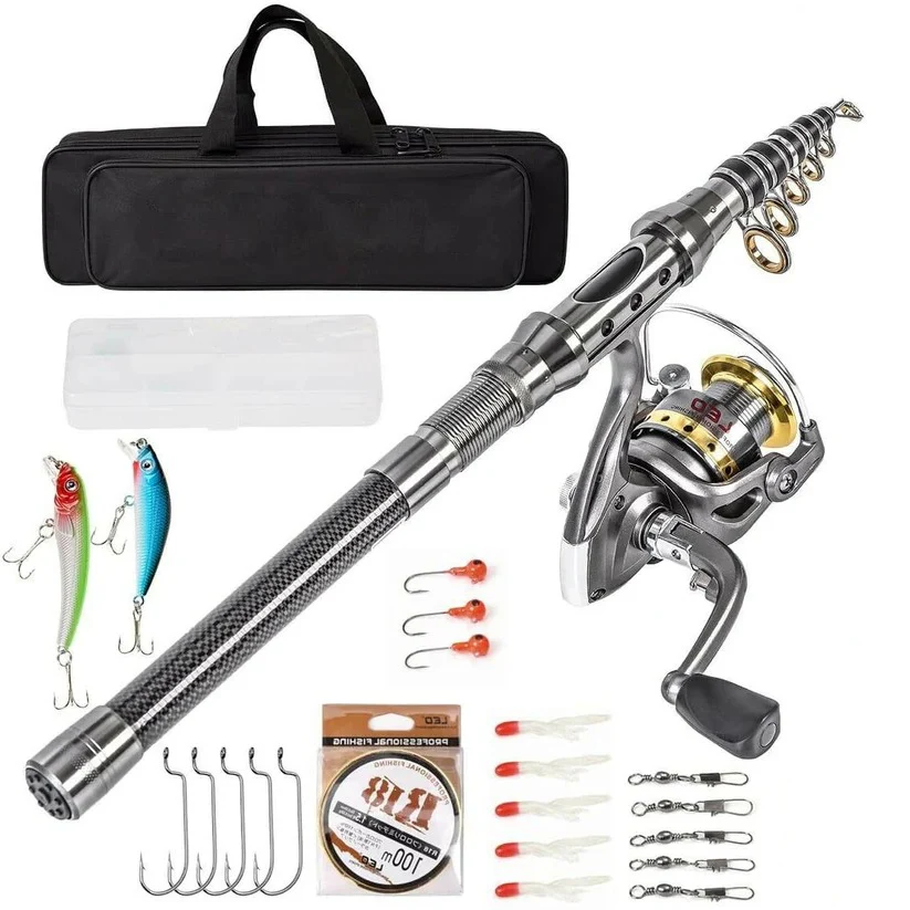 Carbon Fiber Telescopic Fishing Rod Pole Reel Combo Sea Saltwater Freshwater - Image 4