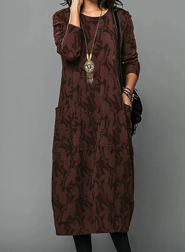 Casual Winter Dress For Women With Round Neckline and Warm Fabric - Image 2