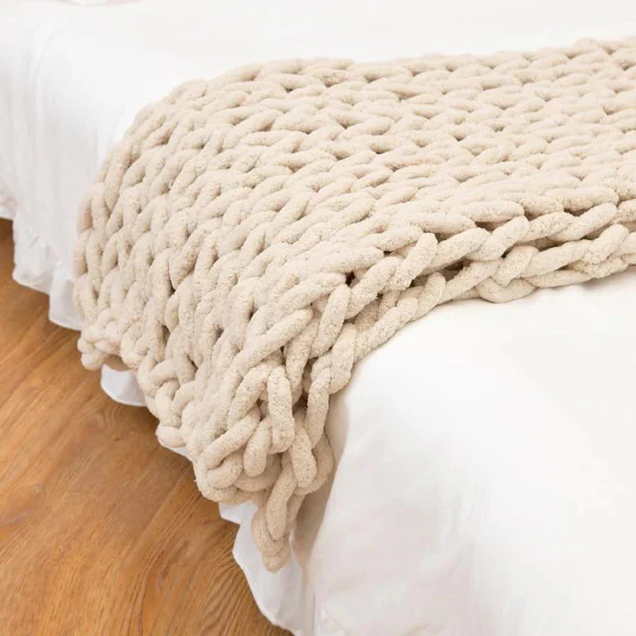 Chenille Chunky Knitted Blanket, Thick Cable Knit Throw for Couch Bed Sofa - Image 2