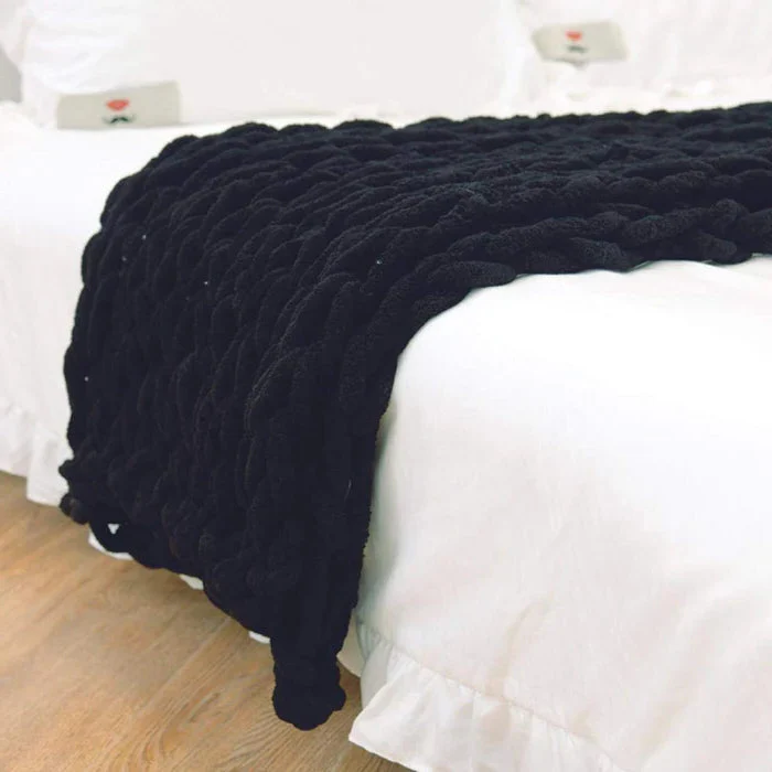 Chenille Chunky Knitted Blanket, Thick Cable Knit Throw for Couch Bed Sofa - Image 3