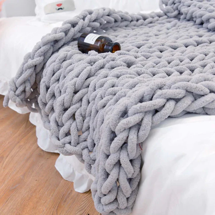 Chenille Chunky Knitted Blanket, Thick Cable Knit Throw for Couch Bed Sofa - Image 6