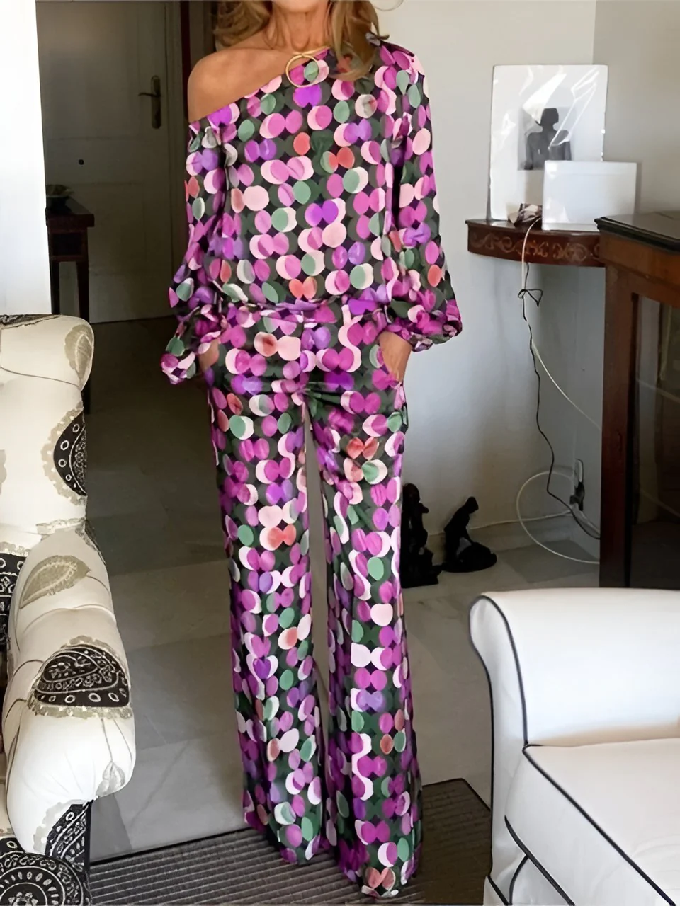 Geometric Pattern Two Piece Clothing Set - Image 2