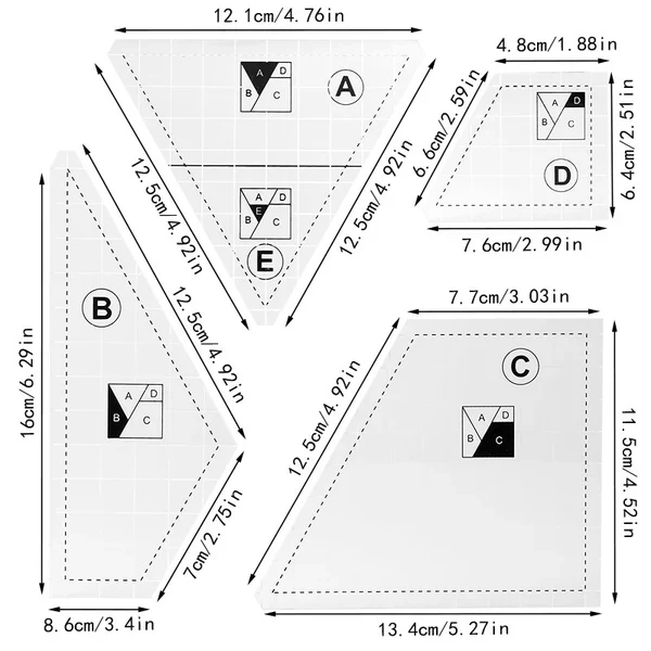 Creative Quilting Cutting Template (4 pcs set) - Image 2