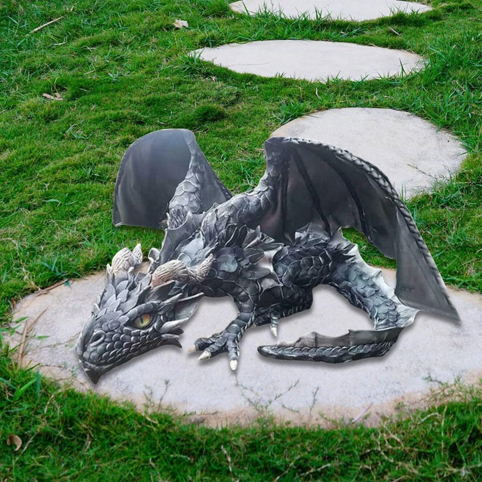 Crouching Dragon Guardian Statue: Gothic Outdoor Decoration - Image 4