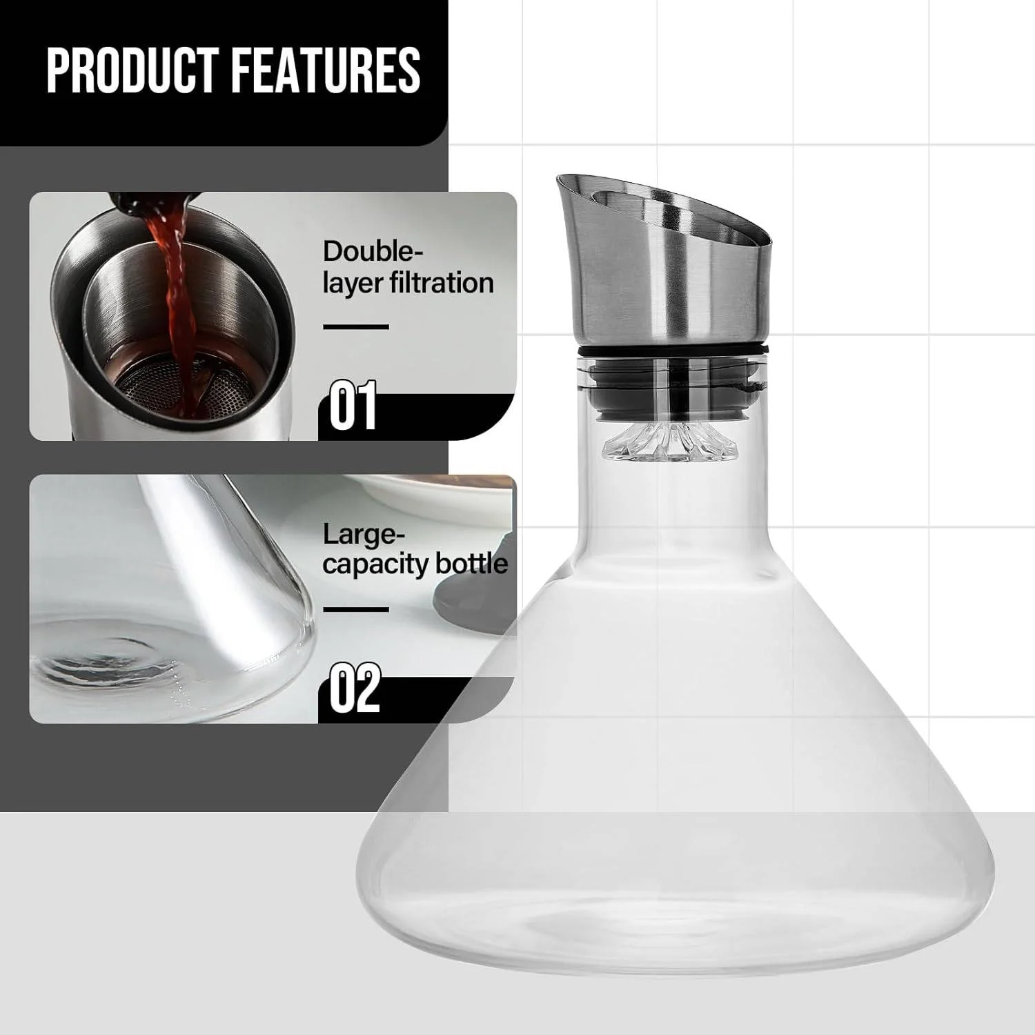 Crystal Glass Wine Decanter Aerator Carafe - Image 2