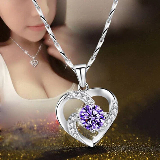 Crystal Heart Necklace - 925 Sterling Silver Pendant CZ Crystal - Image 2