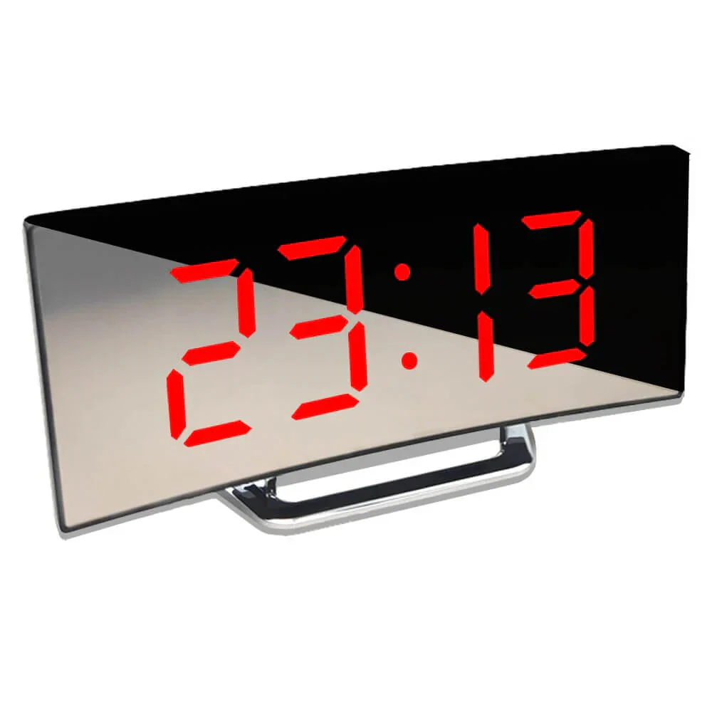 Curved LED Digital Alarm Clock With Mirror Display And Large Screen - Image 3