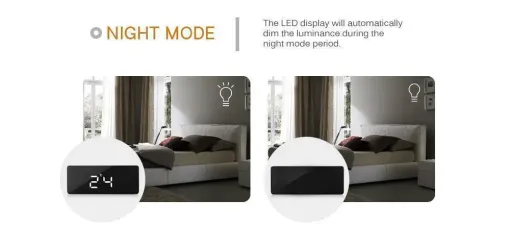 Digital Alarm Clock Smart Mirror Desktop Bedside Nightlight - Image 8