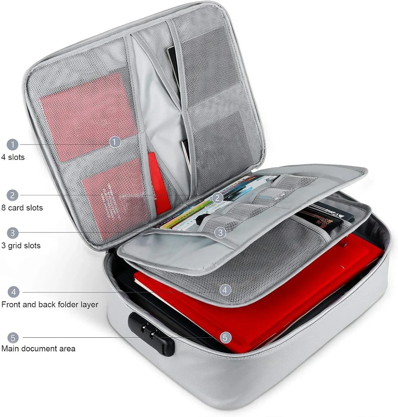 Document Organizer - Multi-Layer Safety Bag with Zipper for Cards, Files, and Travel Storage - Image 8