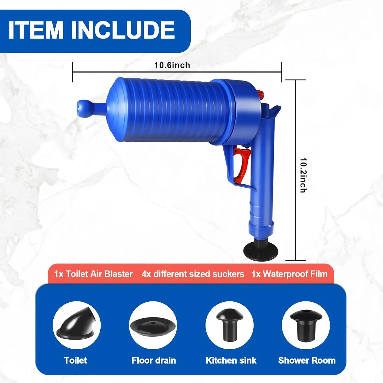 Drain Blaster Air Toilet Sink Plunger Gun Drain Clog Remover Tool - Image 6