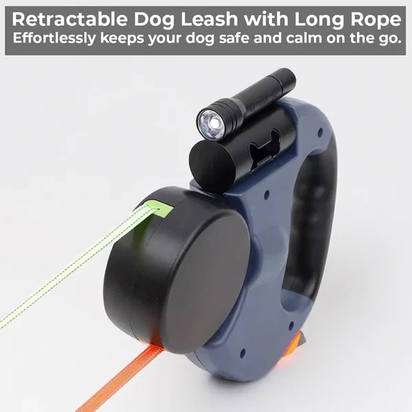 Dual Retractable Dog Leash with Flashlight & Waste Bag Holder - Image 3