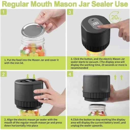 Electric Mason Jar Vacuum Sealer Kit | Cordless & Efficient Vacuum System for Mason Jars – Easy Food Preservation - Image 3