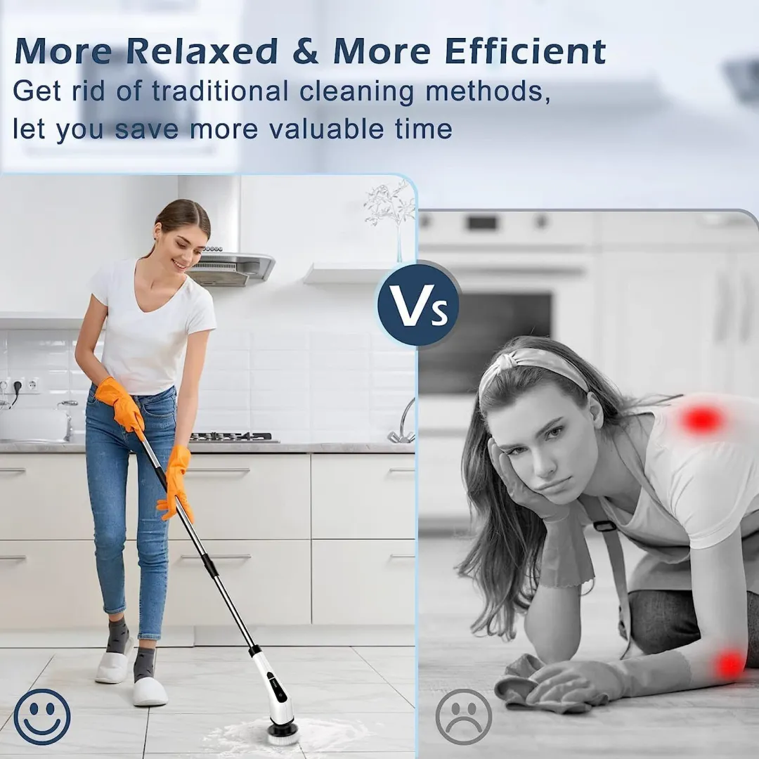 Electric Spin Power Scrubber Cordless Cleaning Brush Long Handle 7 Heads - Image 3
