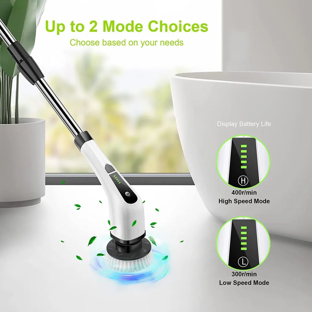 Electric Spin Power Scrubber Cordless Cleaning Brush Long Handle 7 Heads - Image 9