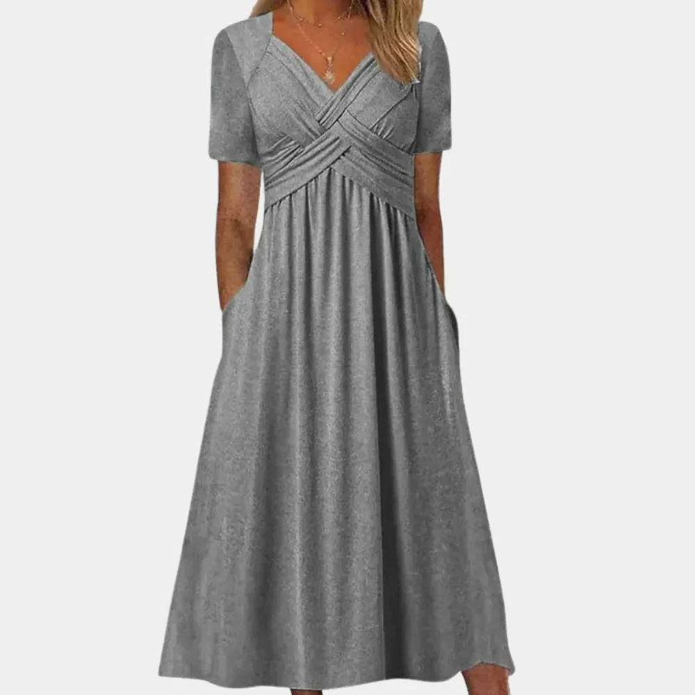 Elegant Ladies Summer Dress With V-neck - Image 3