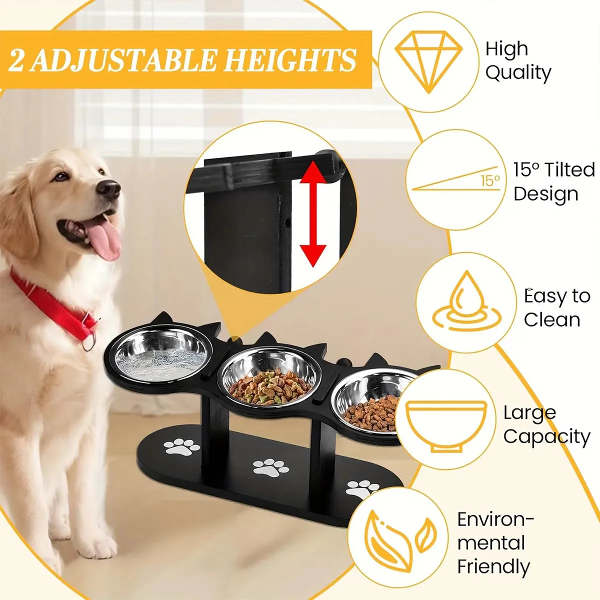 Elevated Cat Bowl with 3 Stainless Steel Dishes - Image 3