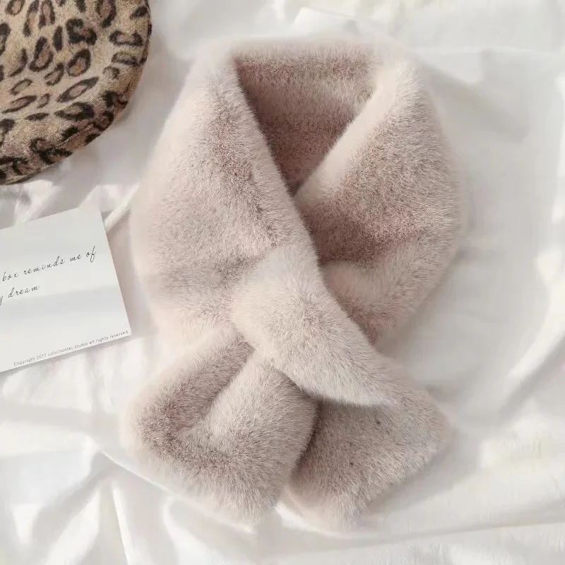 Faux Fur Cross Collar Neck Warmer Winter Scarf - Image 2