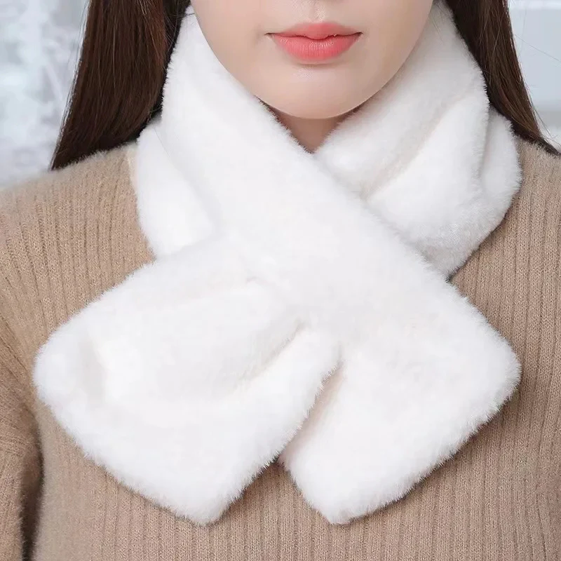 Faux Fur Cross Collar Neck Warmer Winter Scarf - Image 4