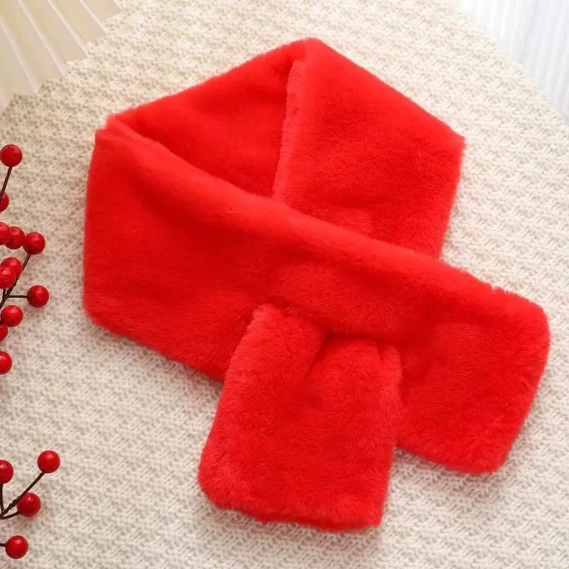 Faux Fur Cross Collar Neck Warmer Winter Scarf - Image 6