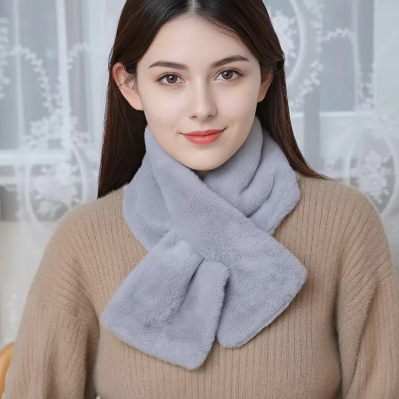 Faux Fur Cross Collar Neck Warmer Winter Scarf - Image 7