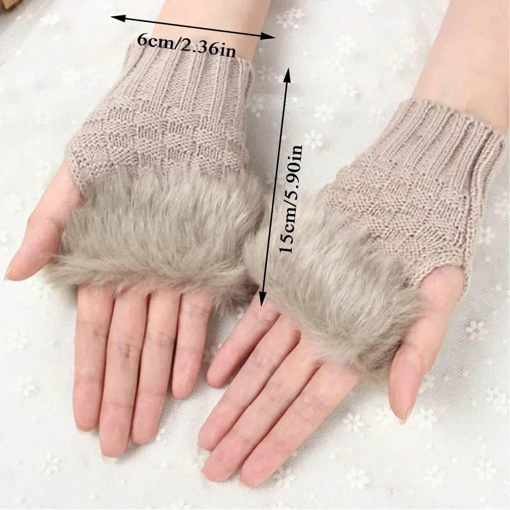 Faux Fur Fingerless Winter Gloves Hand Warmer - Image 3