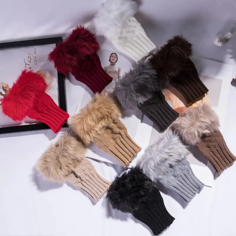 Faux Fur Fingerless Winter Gloves Hand Warmer - Image 4