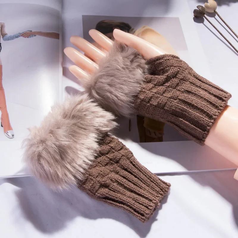 Faux Fur Fingerless Winter Gloves Hand Warmer - Image 5