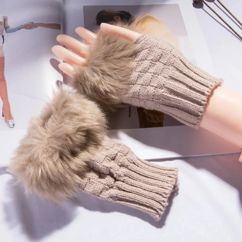 Faux Fur Fingerless Winter Gloves Hand Warmer - Image 7
