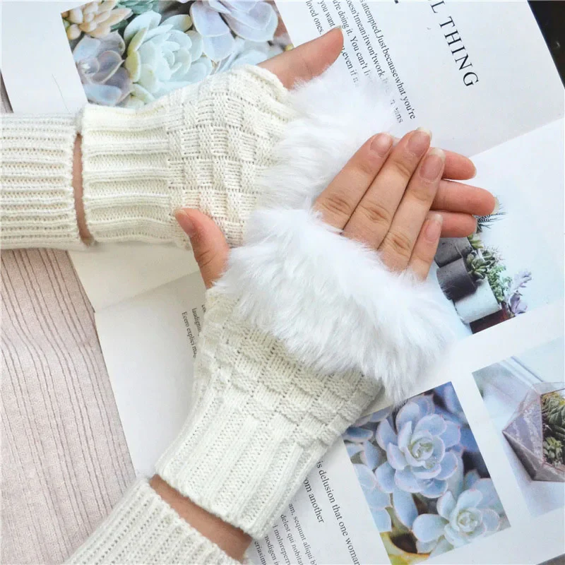 Faux Fur Fingerless Winter Gloves Hand Warmer - Image 9